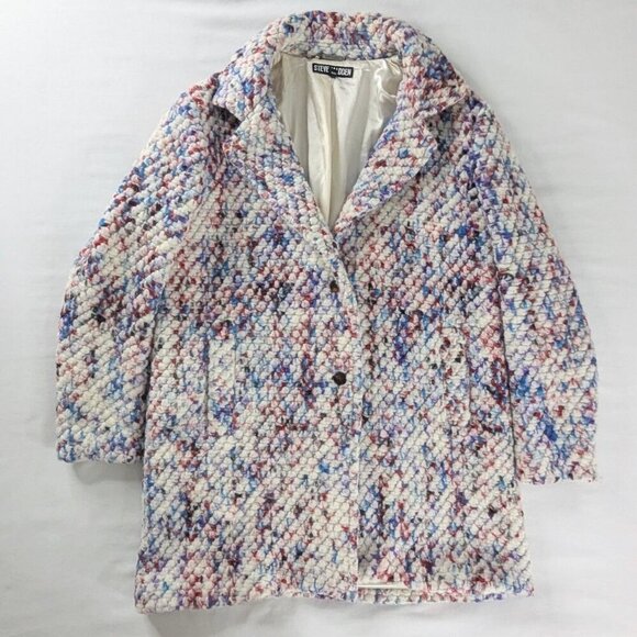 Steve Madden White Multicolor Wool High Pile Collared Coat - Picture 3 of 9